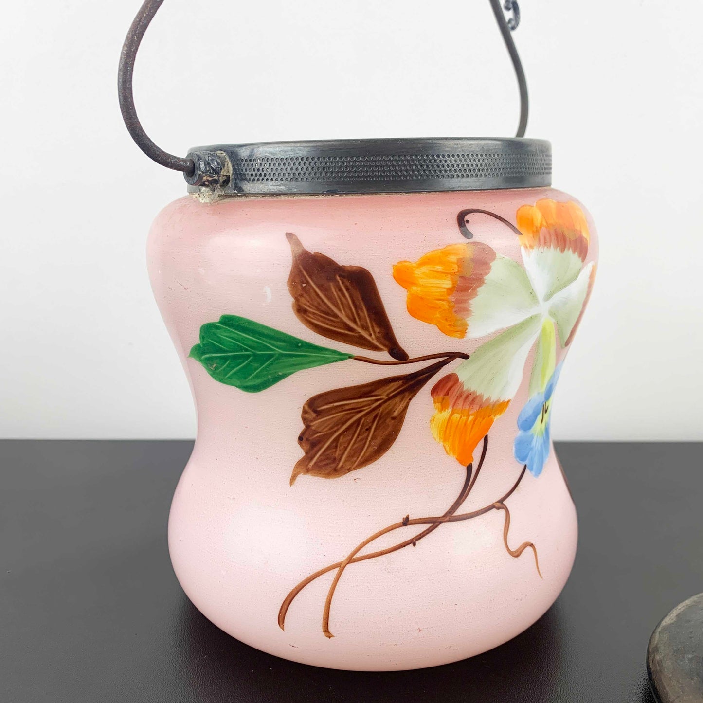 Austrian Antique Pink Satin Glass Biscuit Barrel
