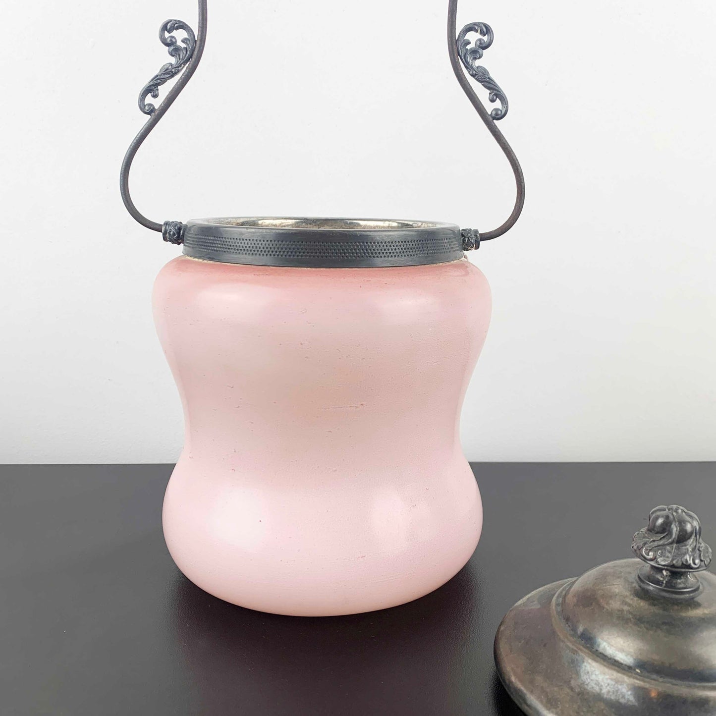 Austrian Antique Pink Satin Glass Biscuit Barrel
