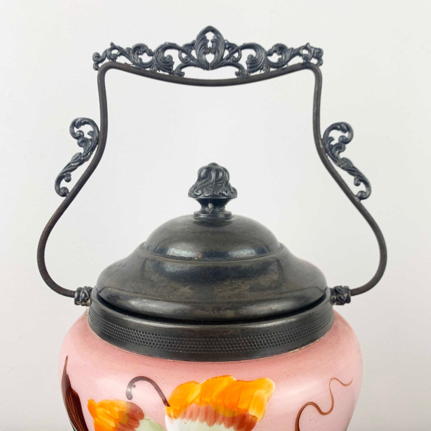Austrian Antique Pink Satin Glass Biscuit Barrel