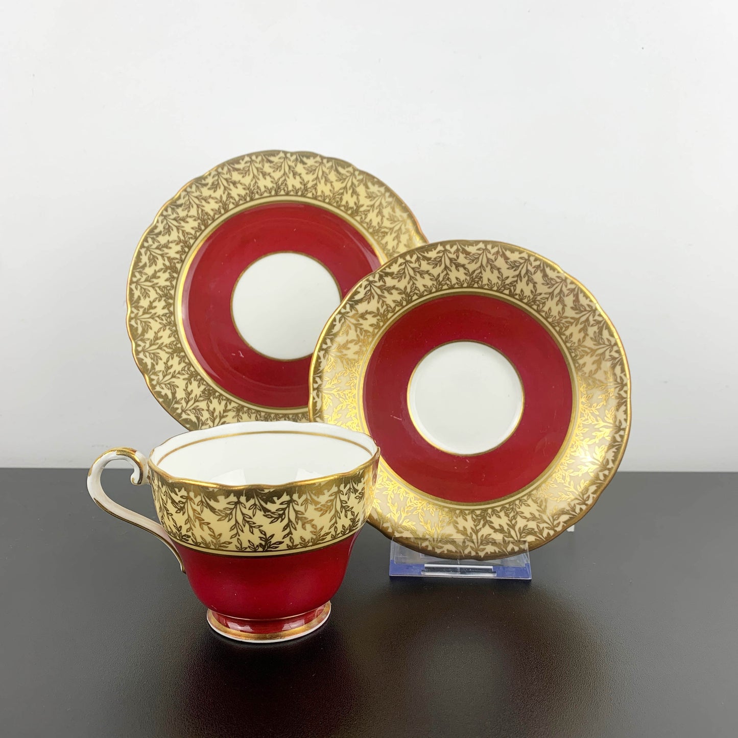 Aynsley Burgundy and Gold Collectible Trio
