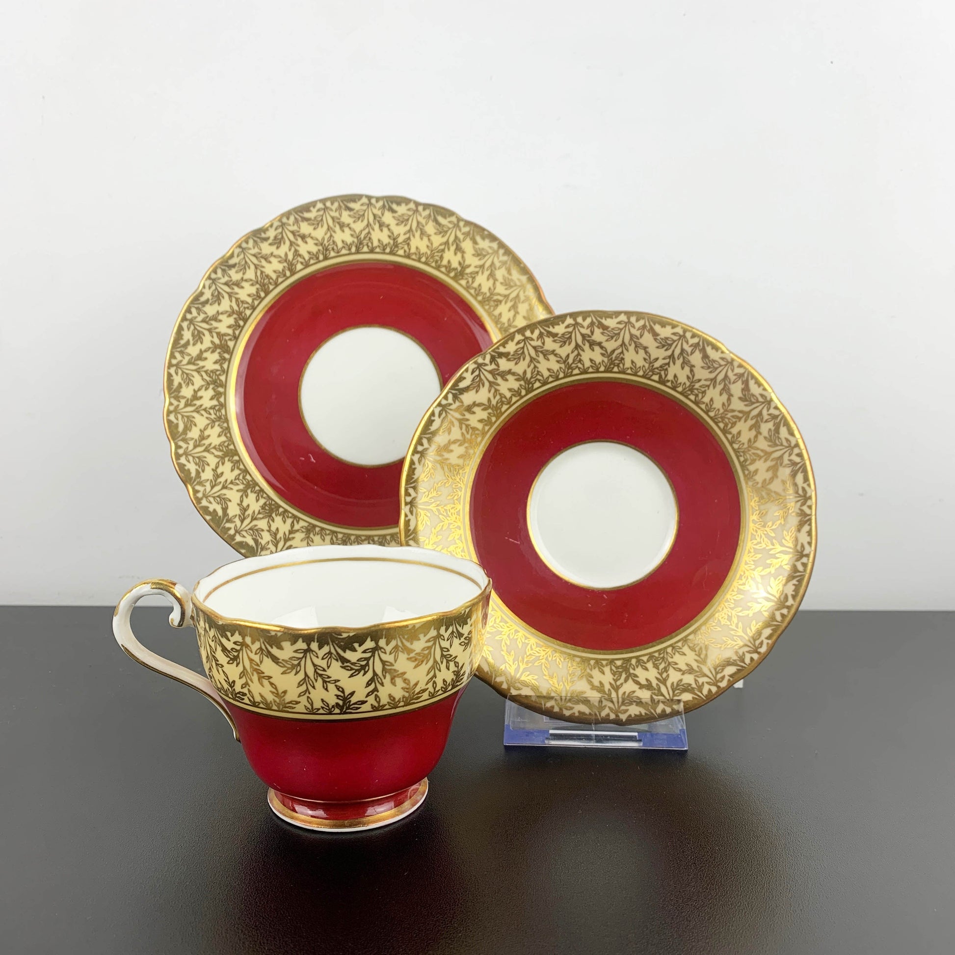Aynsley Burgundy and Gold Collectible Trio