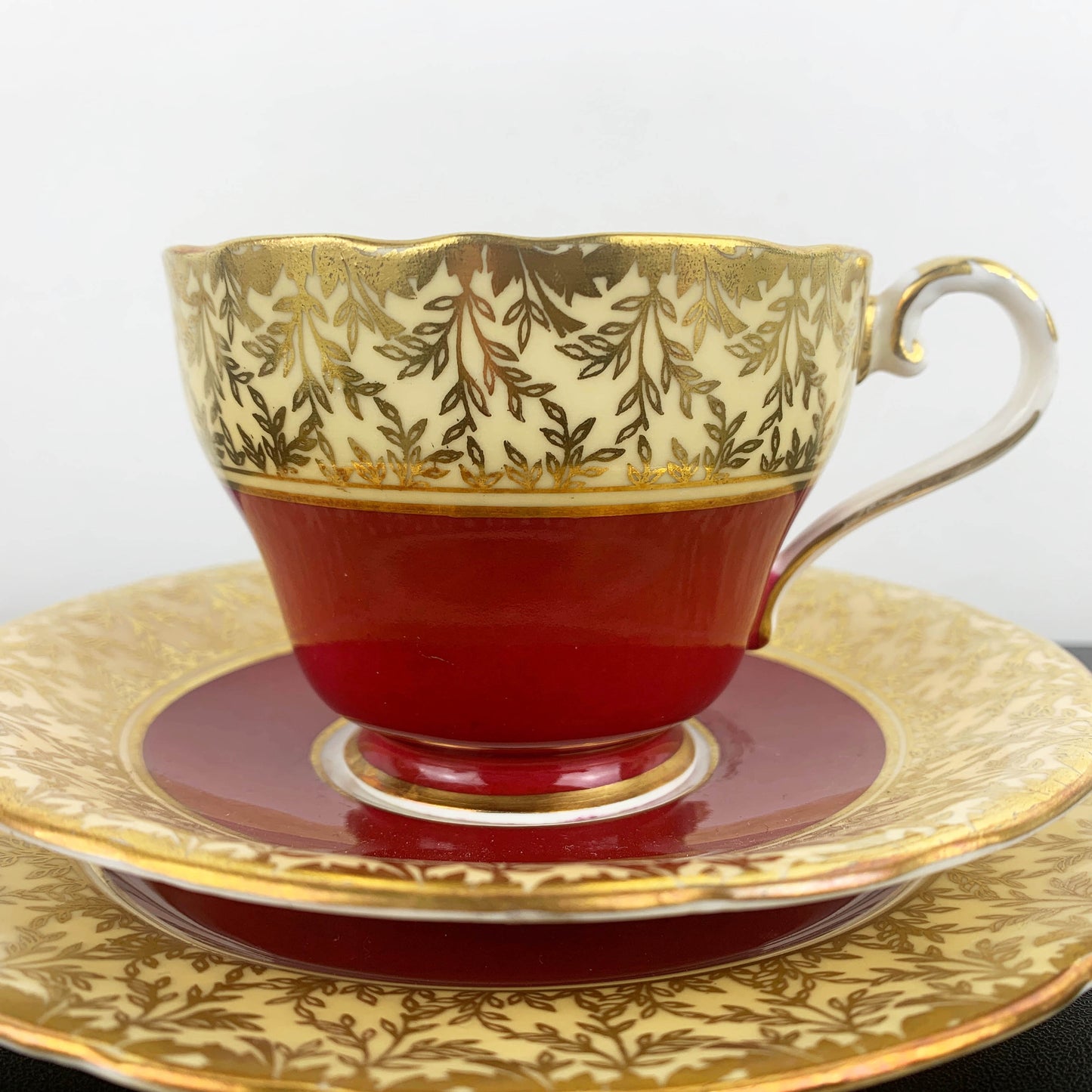 Aynsley Burgundy and Gold Collectible Trio