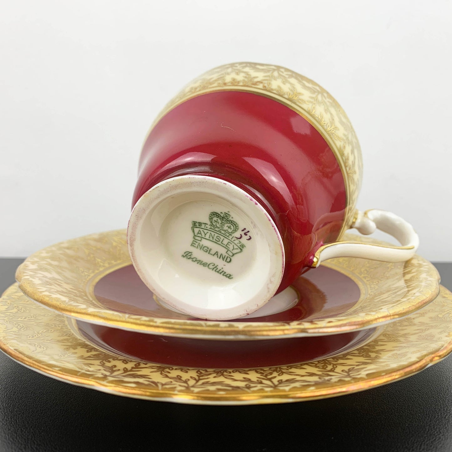 Aynsley Burgundy and Gold Collectible Trio