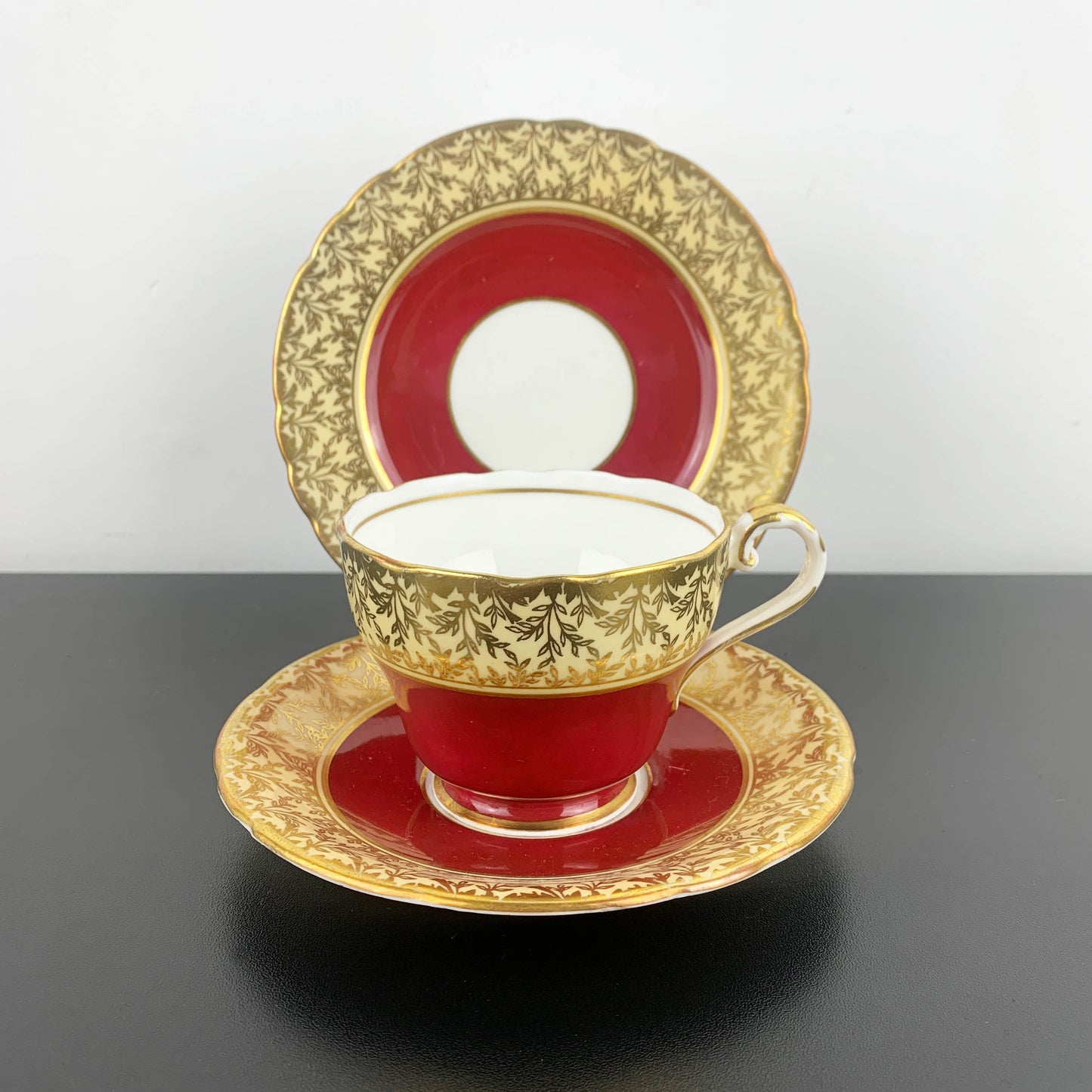 Aynsley Burgundy and Gold Collectible Trio