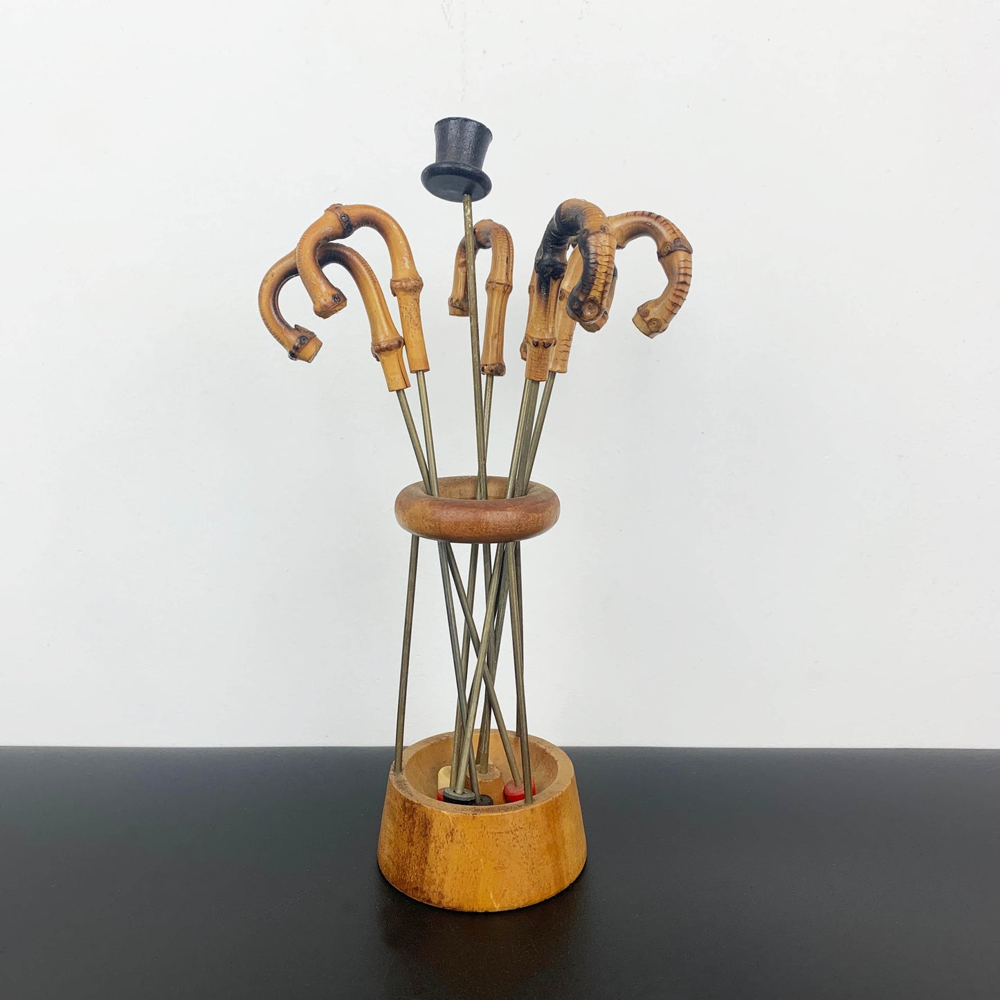Mid Century Top Hat & Cane Cocktail Stirrer Set
