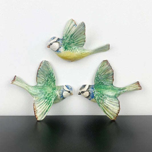 Beswick 'Blue Tit' flying bird wall plaques - Rare set of 3
