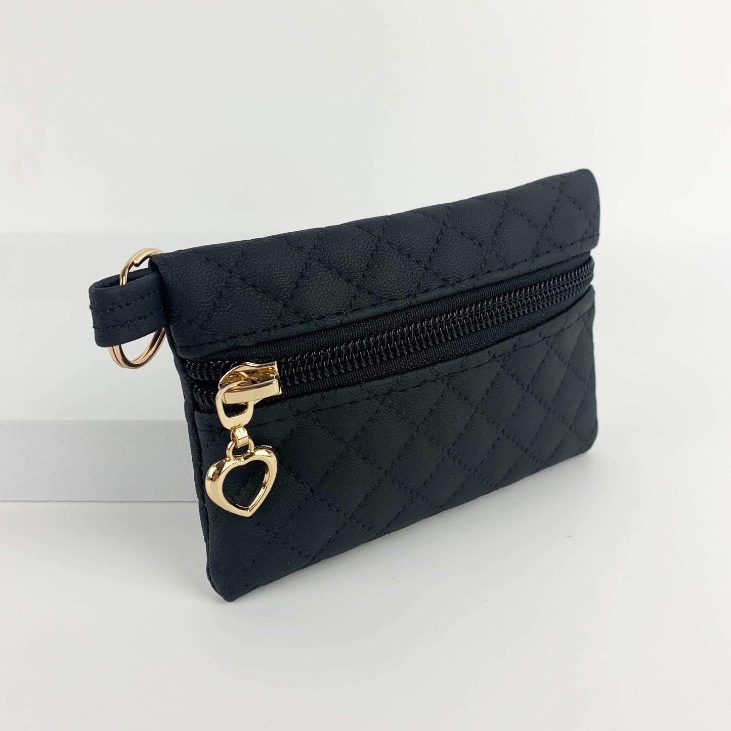 Black Quilted Faux Leather Coin Purse & Wristlet: Matching Set or Individual