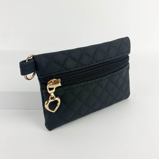 Black Quilted Faux Leather Coin Purse & Wristlet: Matching Set or Individual
