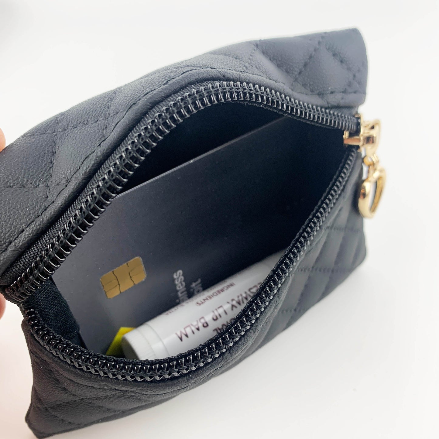 Black Quilted Faux Leather Coin Purse & Wristlet: Matching Set or Individual