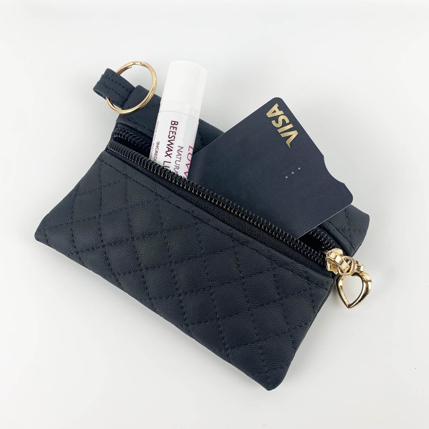 Black Quilted Faux Leather Coin Purse & Wristlet: Matching Set or Individual