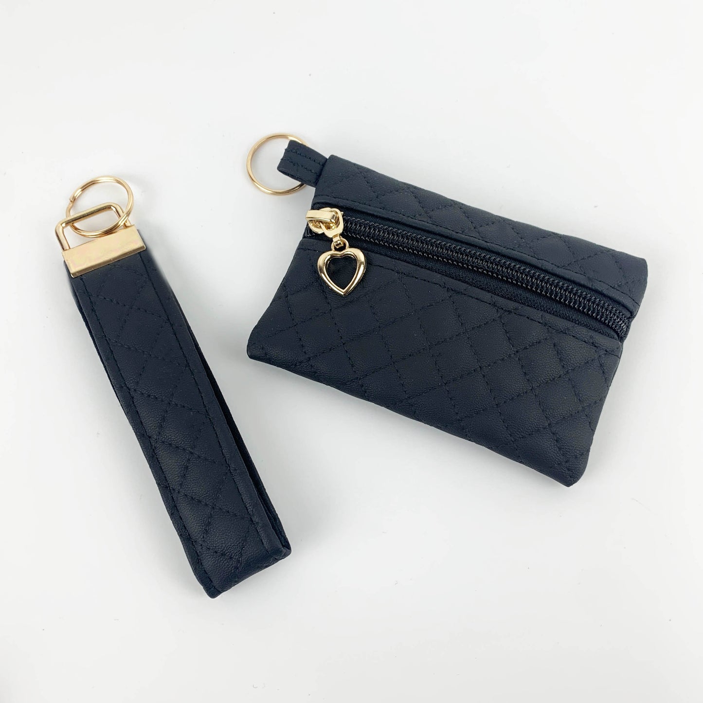 Black Quilted Faux Leather Coin Purse & Wristlet: Matching Set or Individual