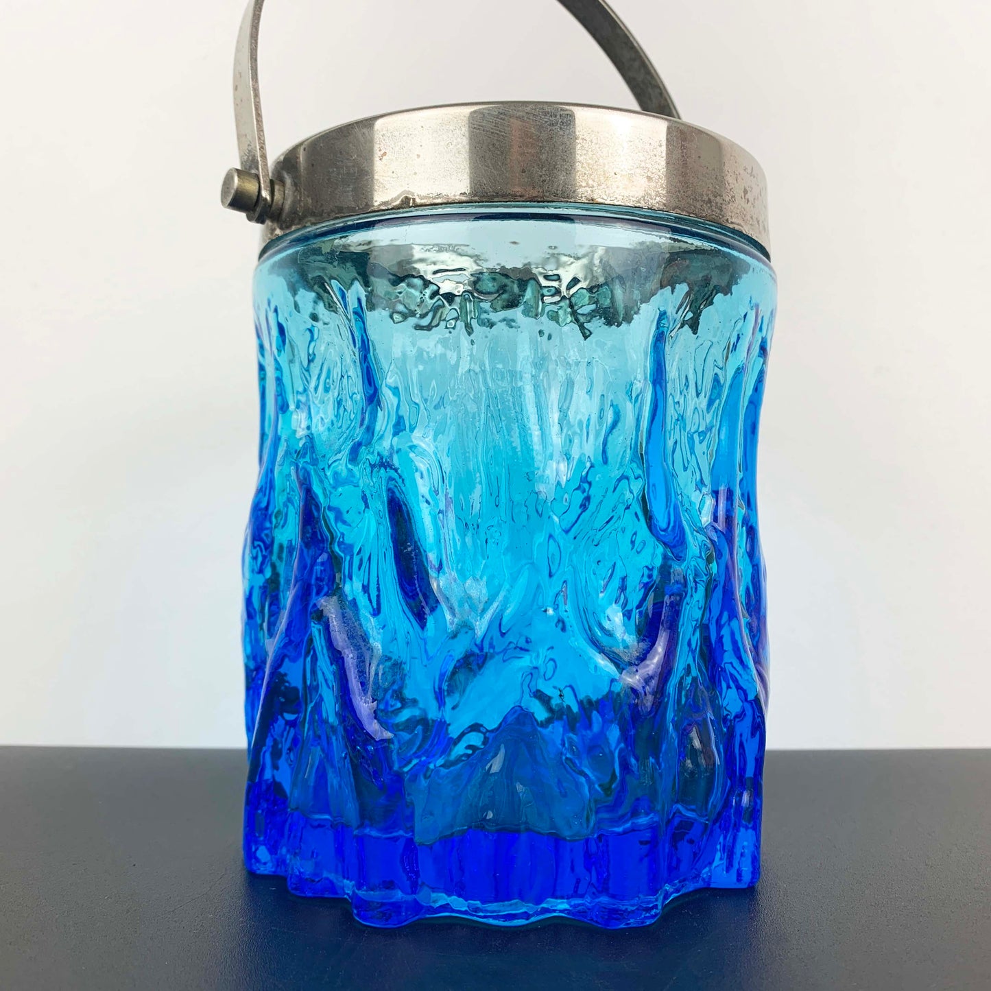Bark Glass Ice Bucket in Cobalt Blue