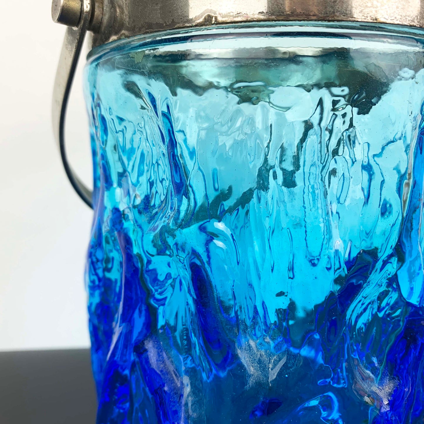 Bark Glass Ice Bucket in Cobalt Blue