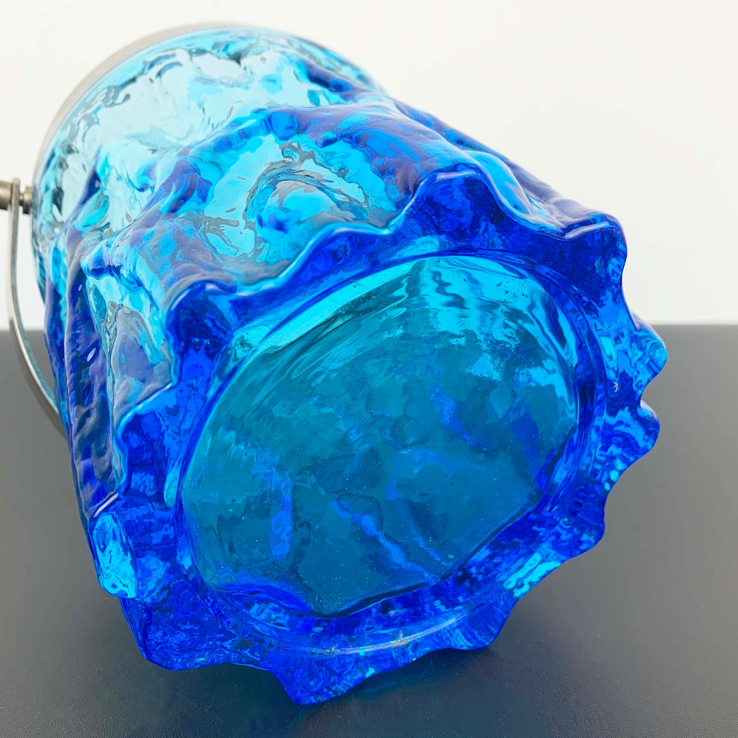 Bark Glass Ice Bucket in Cobalt Blue