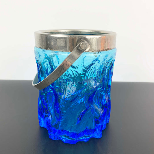 Bark Glass Ice Bucket in Cobalt Blue