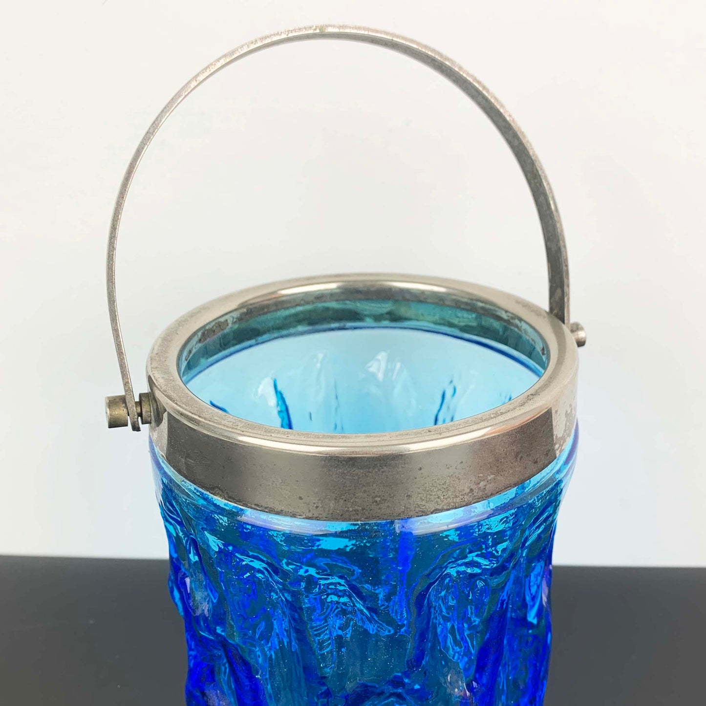 Bark Glass Ice Bucket in Cobalt Blue