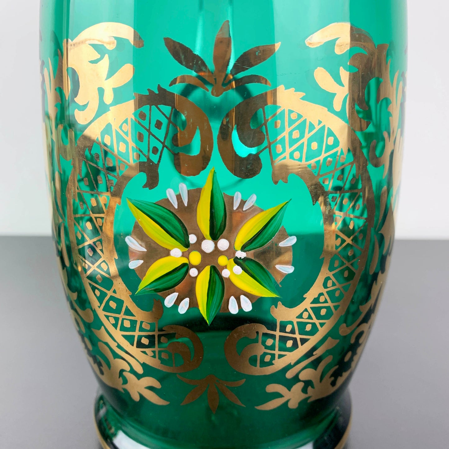 Bohemia Glass Emerald Green and Gold Lemonade Set