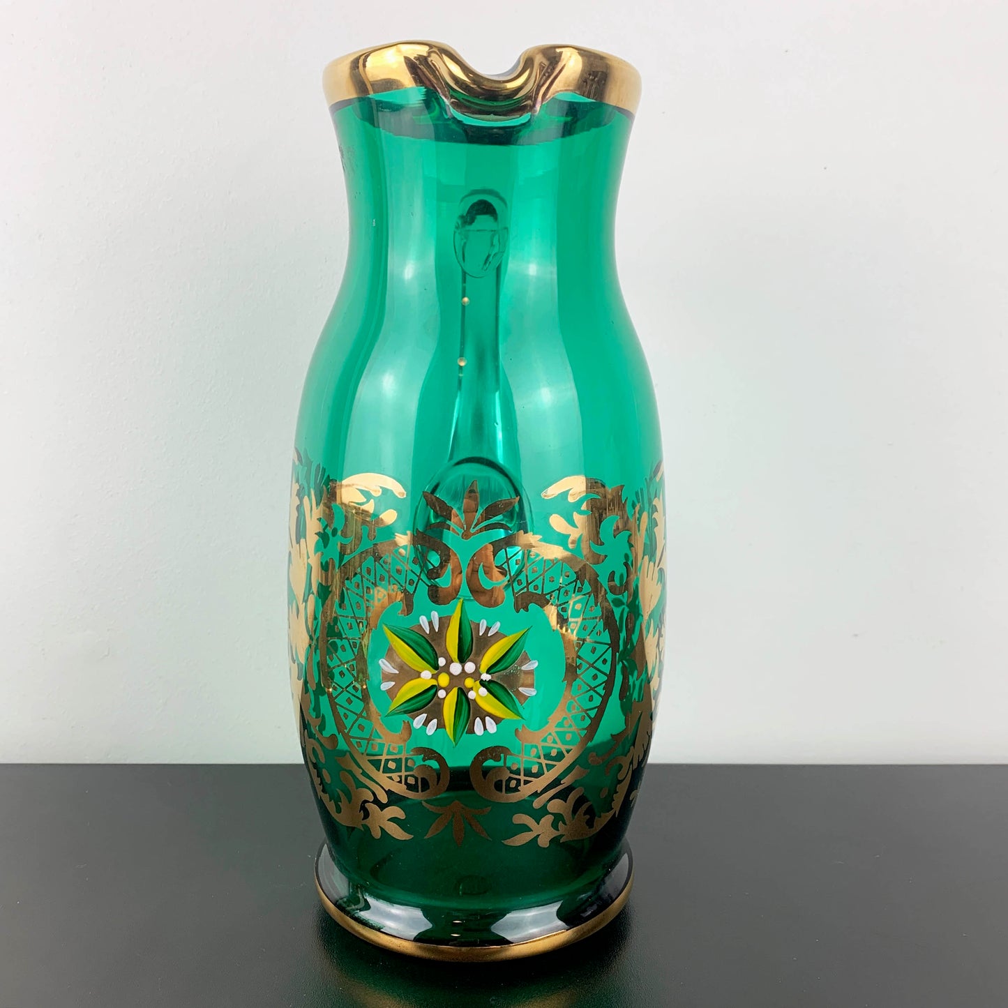 Bohemia Glass Emerald Green and Gold Lemonade Set