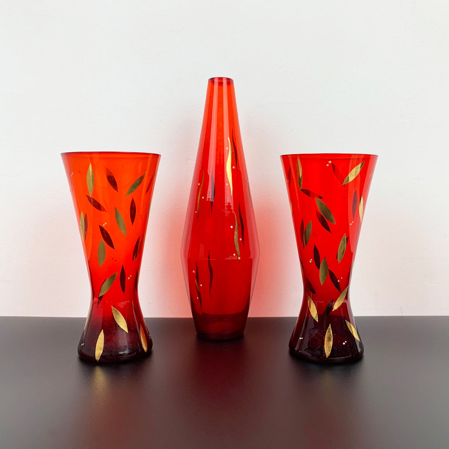 Bohemia Gold Gilded Glass Vase Trio