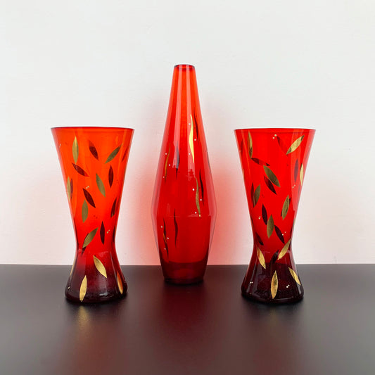 Bohemia Gold Gilded Glass Vase Trio