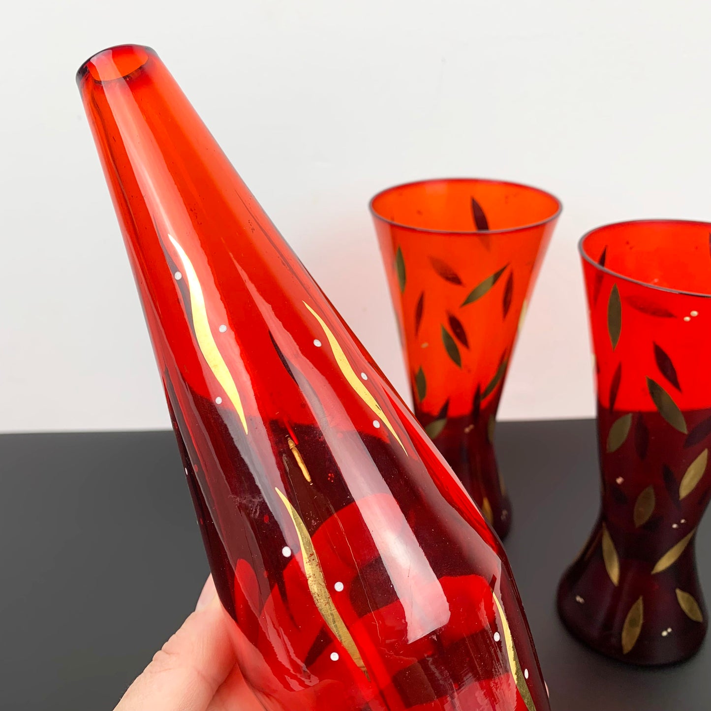 Bohemia Gold Gilded Glass Vase Trio