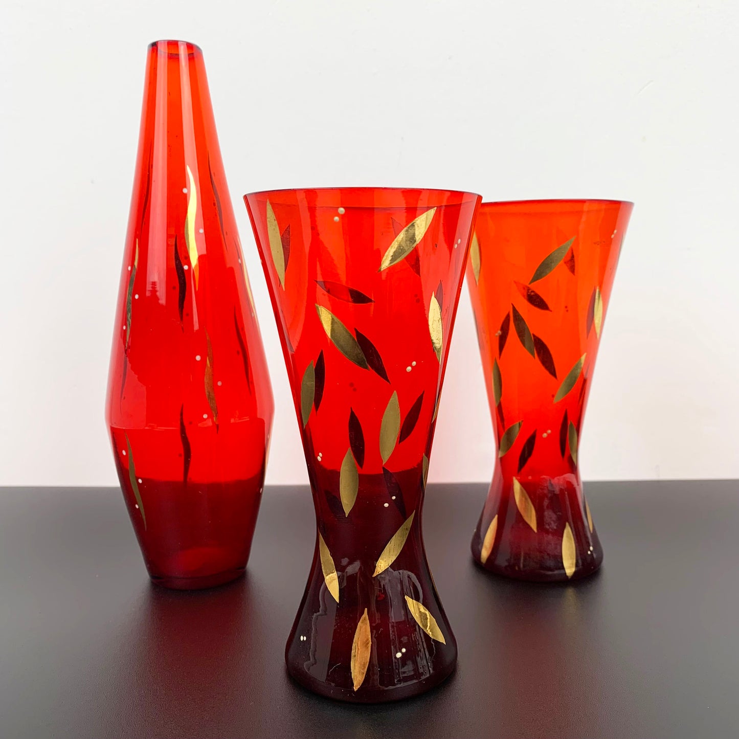 Bohemia Gold Gilded Glass Vase Trio