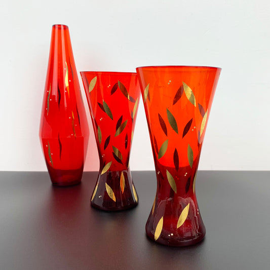 Bohemia Gold Gilded Glass Vase Trio