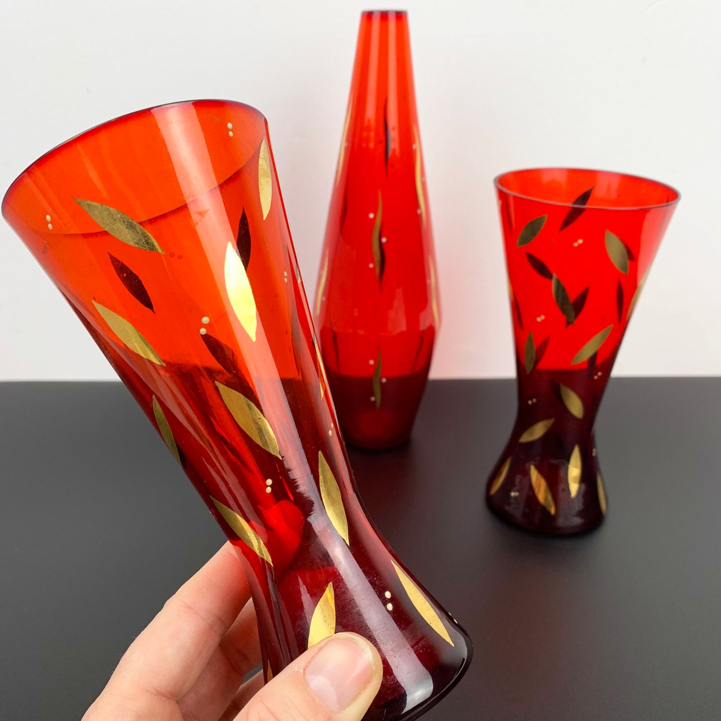 Bohemia Gold Gilded Glass Vase Trio