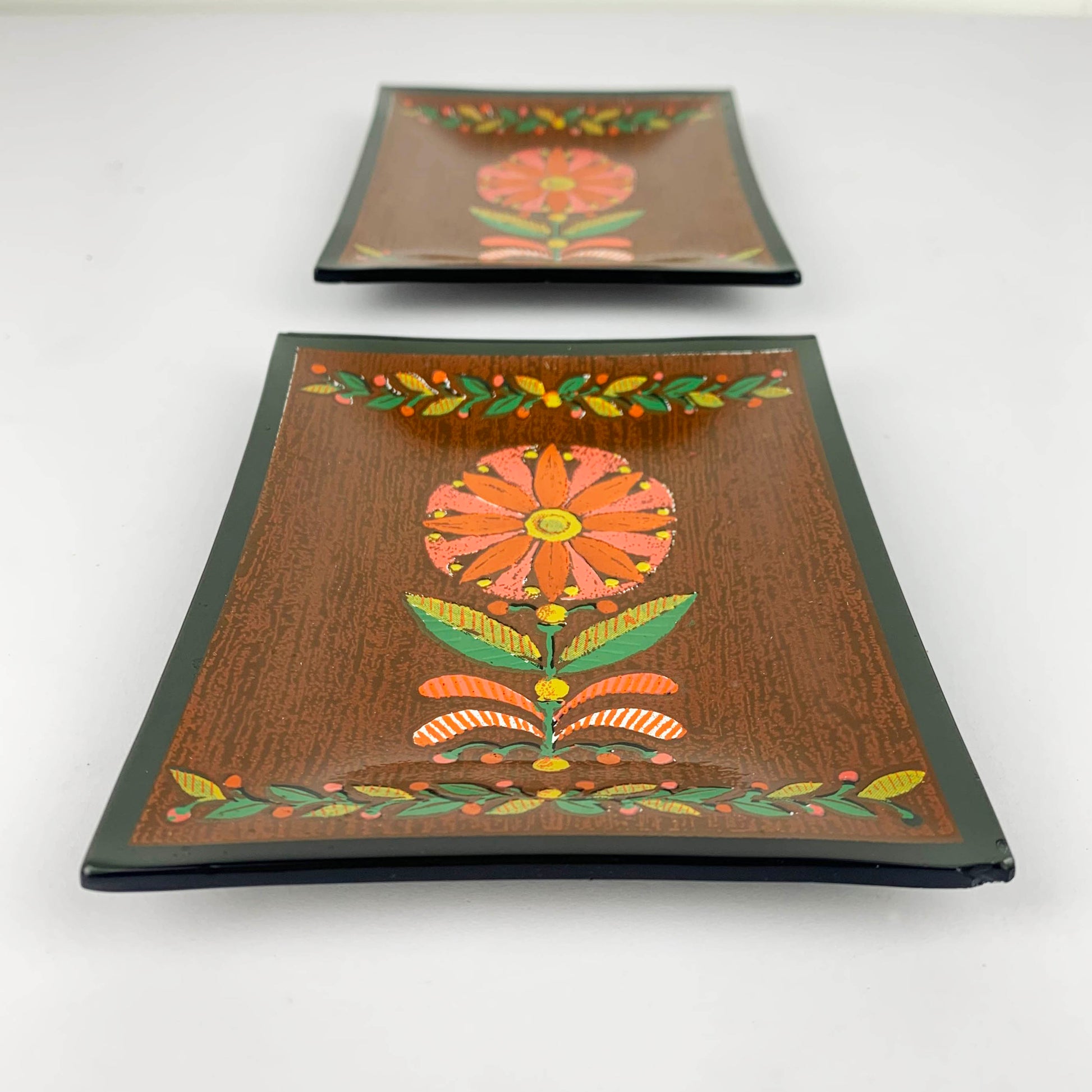 Hand painted glass trinket plates