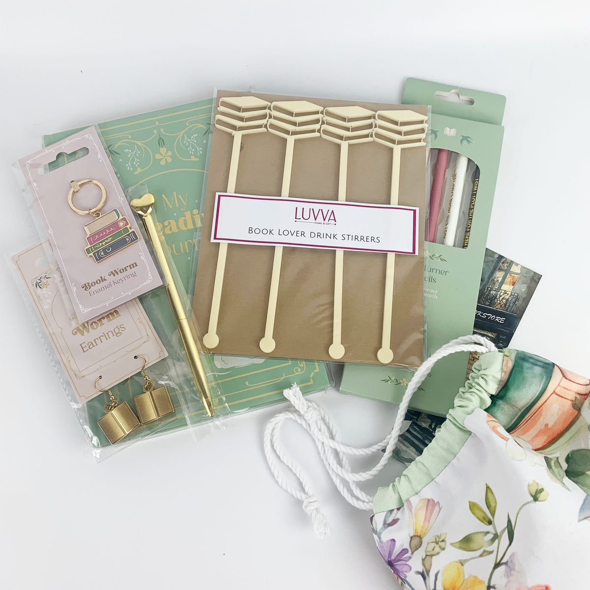 Book Lovers and Bookworm Gift in Handmade Drawstring Pouch