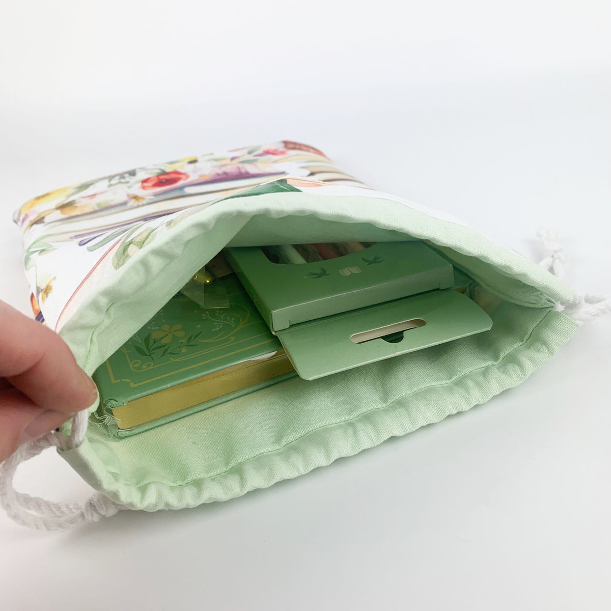 Book Lovers and Bookworm Gift in Handmade Drawstring Pouch