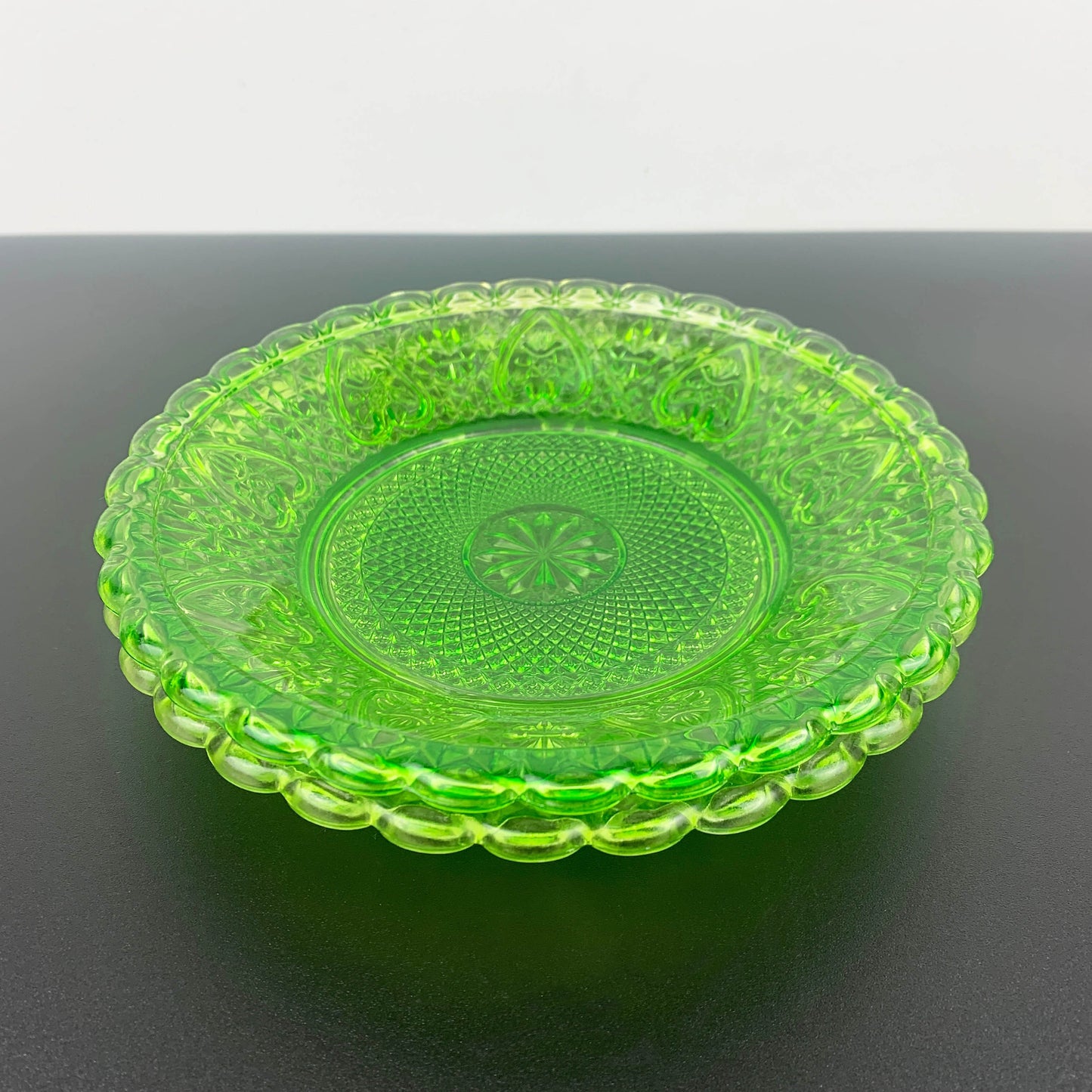 Lime Green Shallow Pressed Glass Bowls