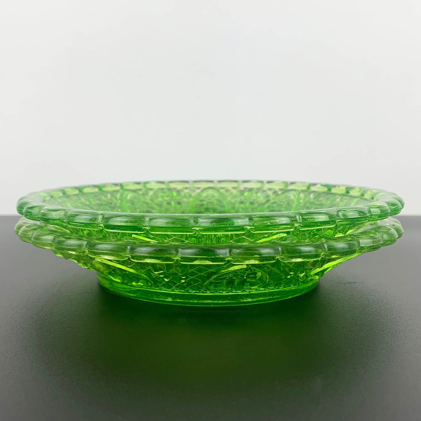 Lime Green Shallow Pressed Glass Bowls