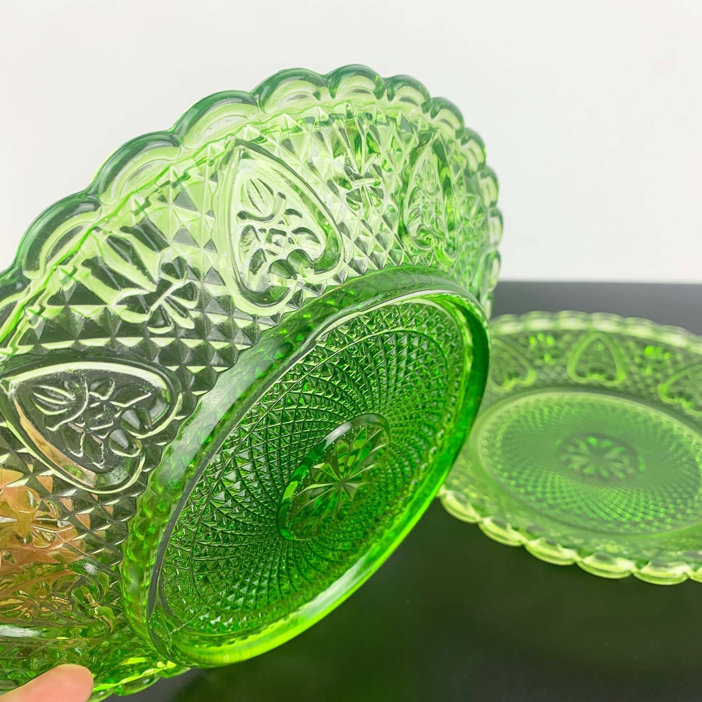 Lime Green Shallow Pressed Glass Bowls