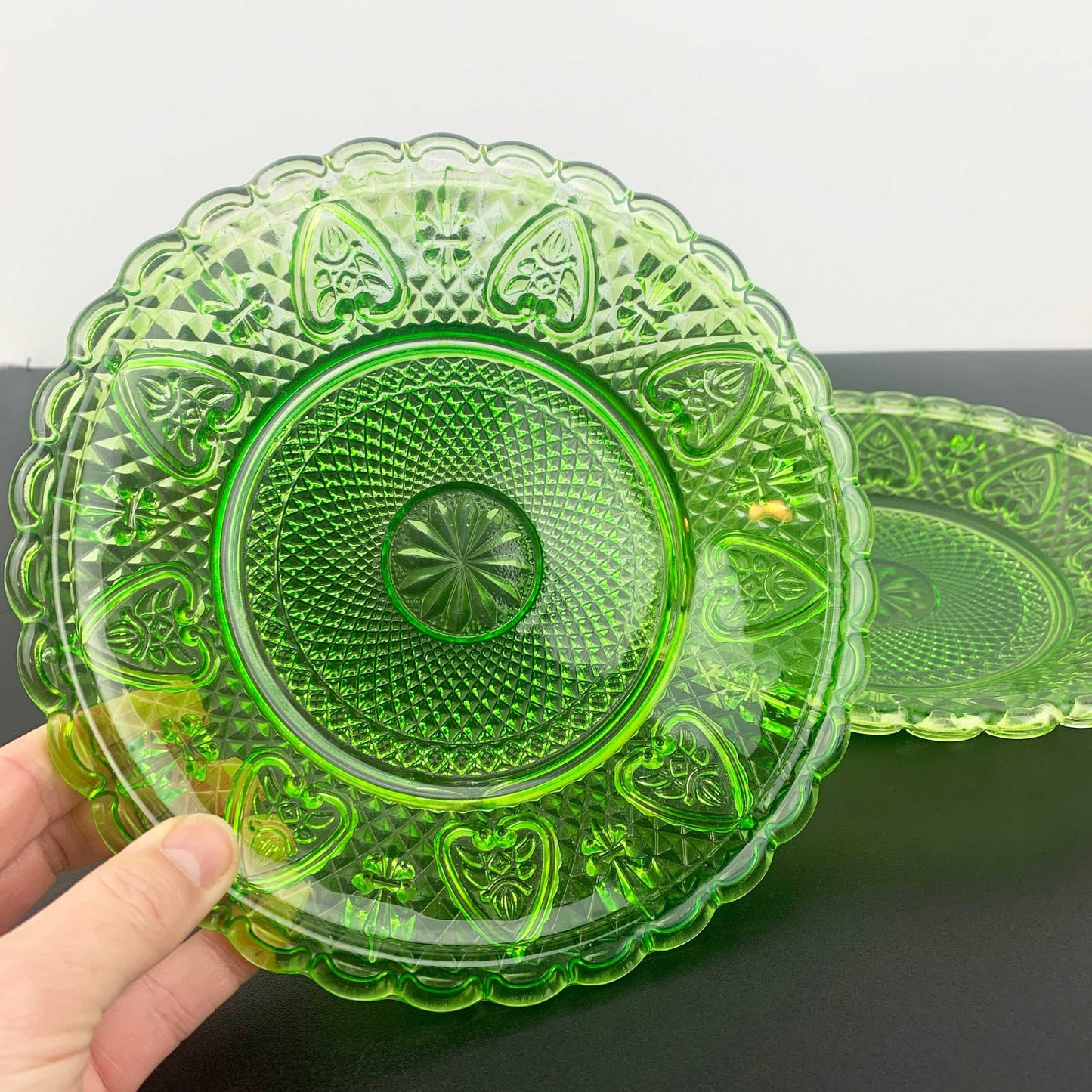 Lime Green Shallow Pressed Glass Bowls