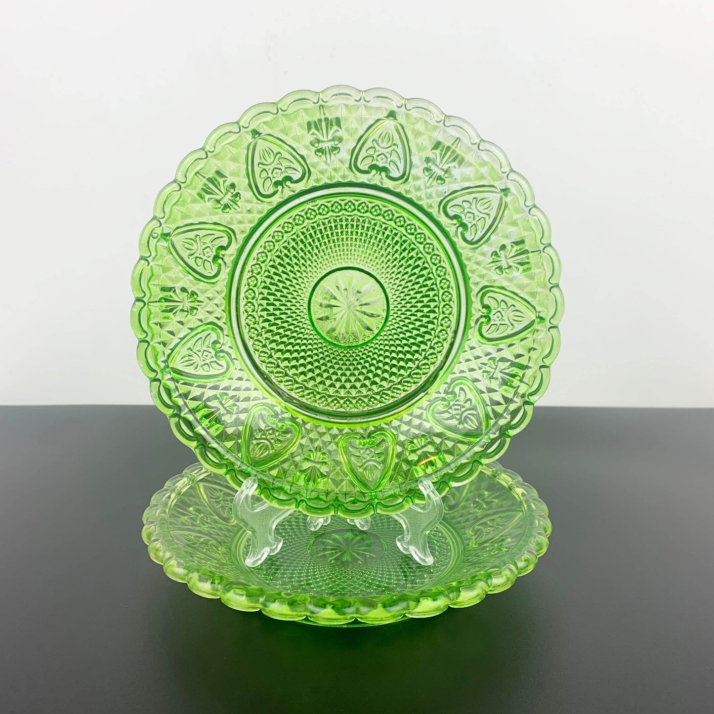 Lime Green Shallow Pressed Glass Bowls