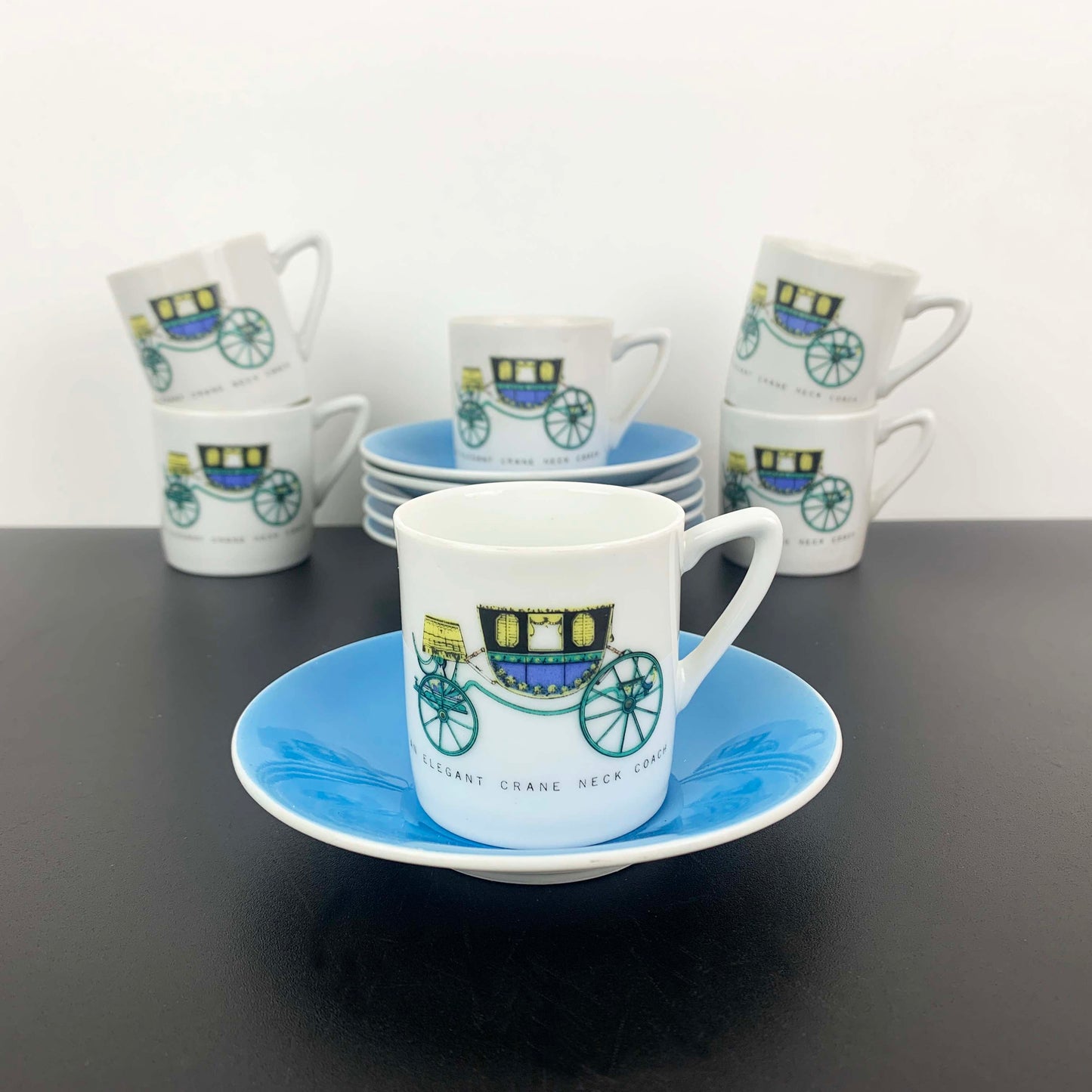 Japanese 'Elegant Crane Coach' Espresso Cup and Saucer Set