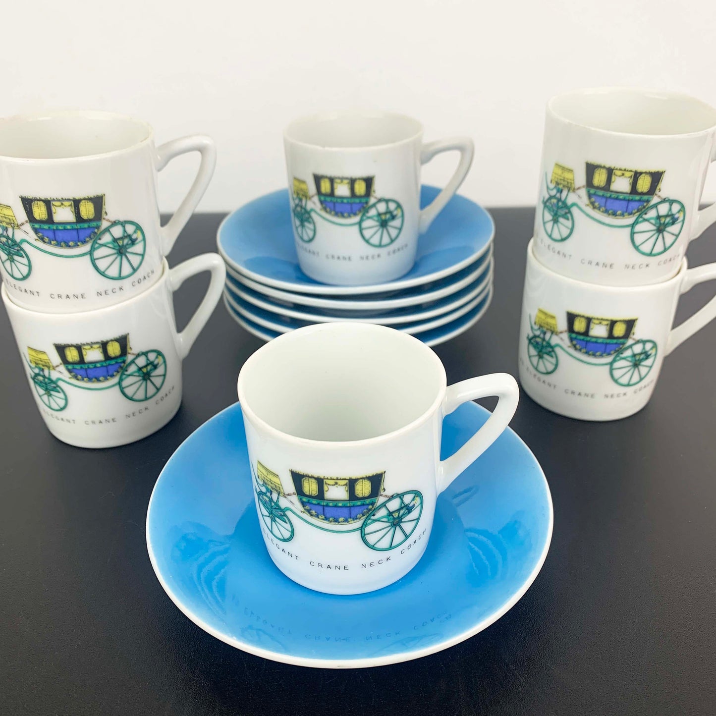 Japanese 'Elegant Crane Coach' Espresso Cup and Saucer Set