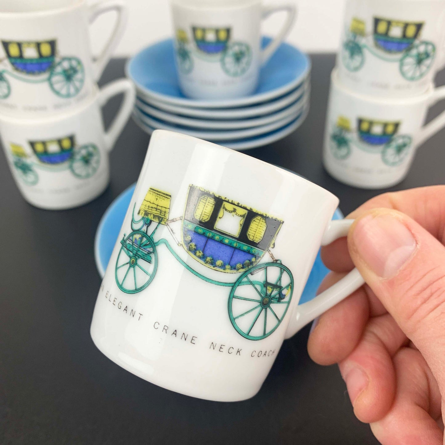 Japanese 'Elegant Crane Coach' Espresso Cup and Saucer Set