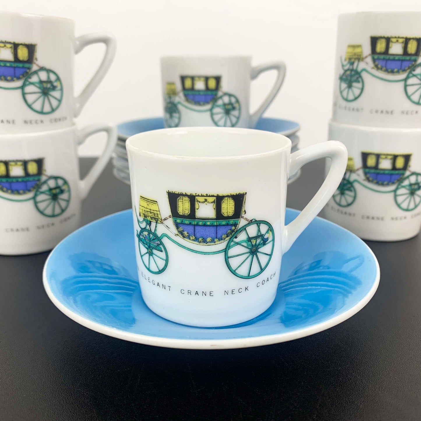 Japanese 'Elegant Crane Coach' Espresso Cup and Saucer Set