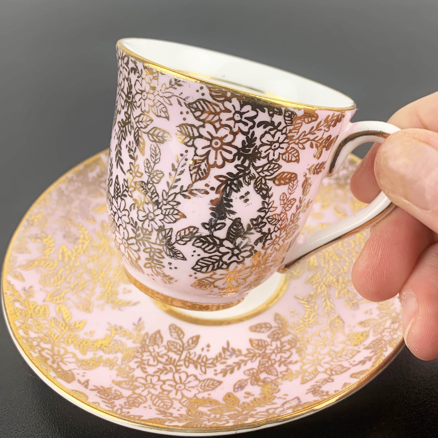 Colclough Harlequin Pink & Gold Espresso Duo