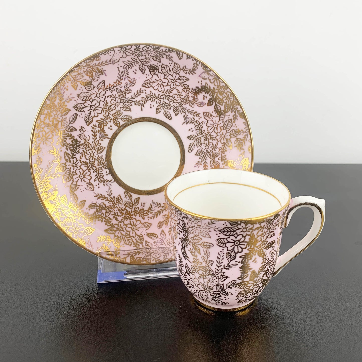 Colclough Harlequin Pink & Gold Espresso Duo