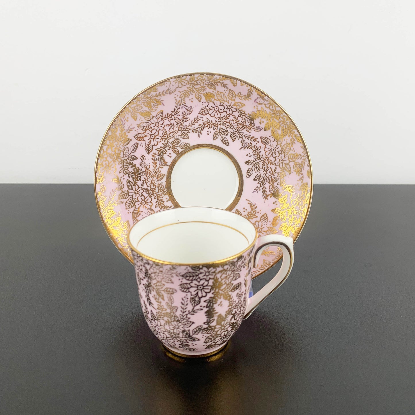 Colclough Harlequin Pink & Gold Espresso Duo