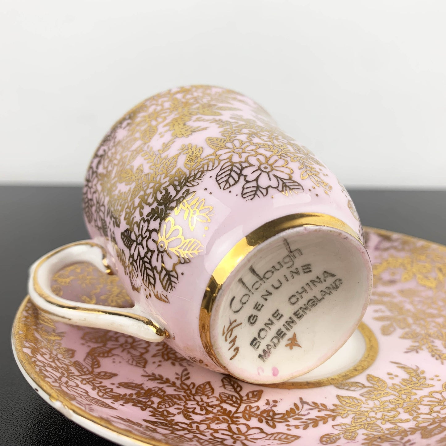 Colclough Harlequin Pink & Gold Espresso Duo
