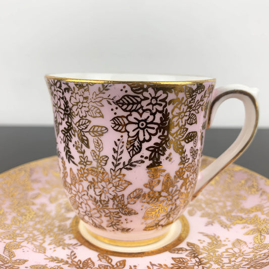 Colclough Harlequin Pink & Gold Espresso Duo