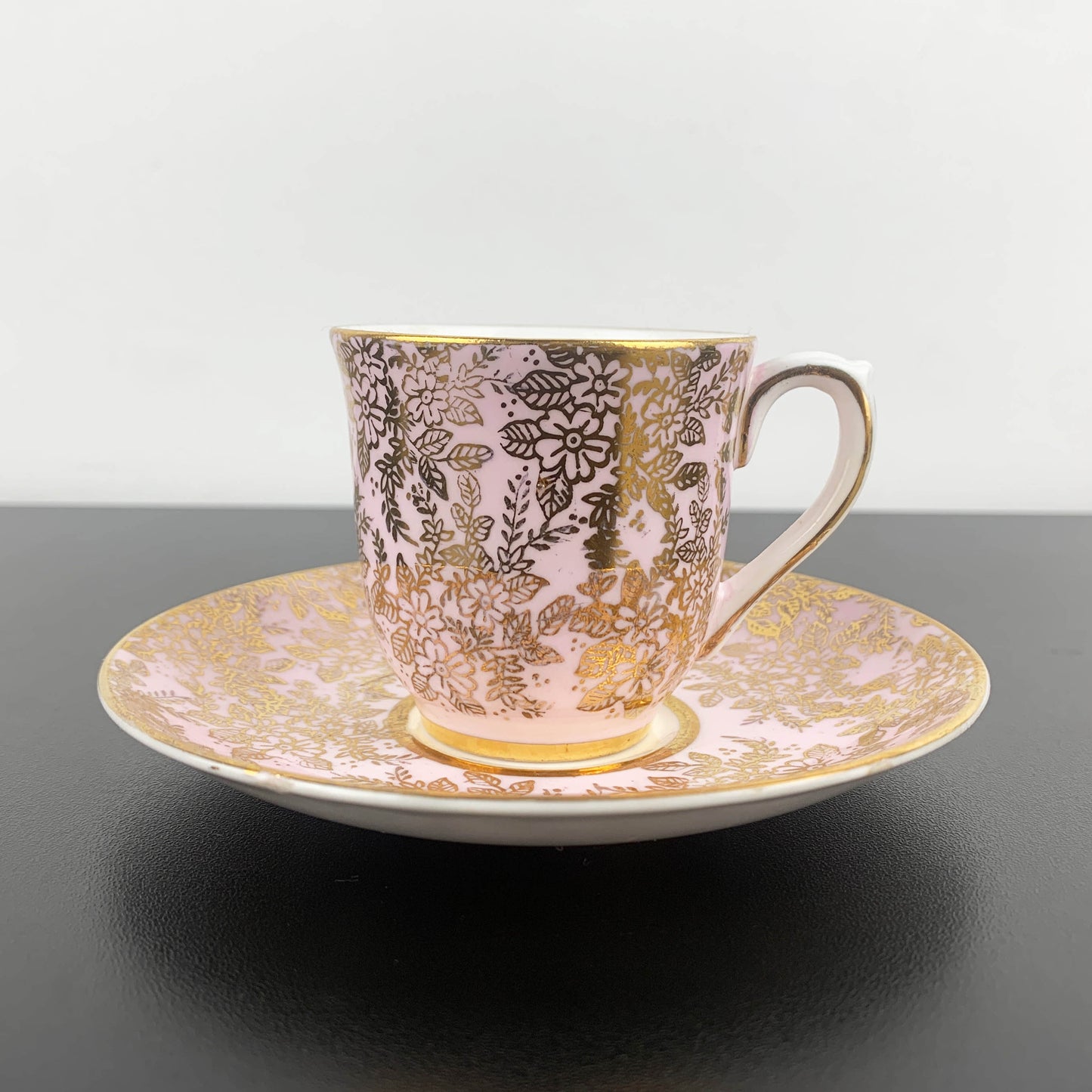 Colclough Harlequin Pink & Gold Espresso Duo