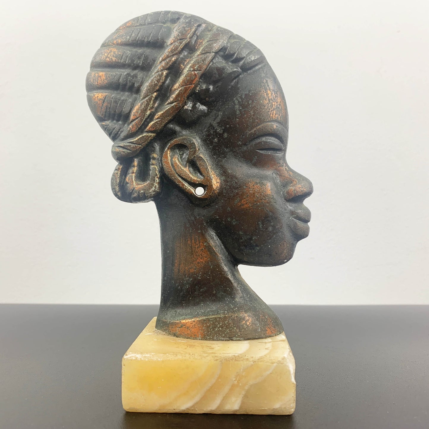 Vintage Copper Tribal-Style Female Head Sculpture
