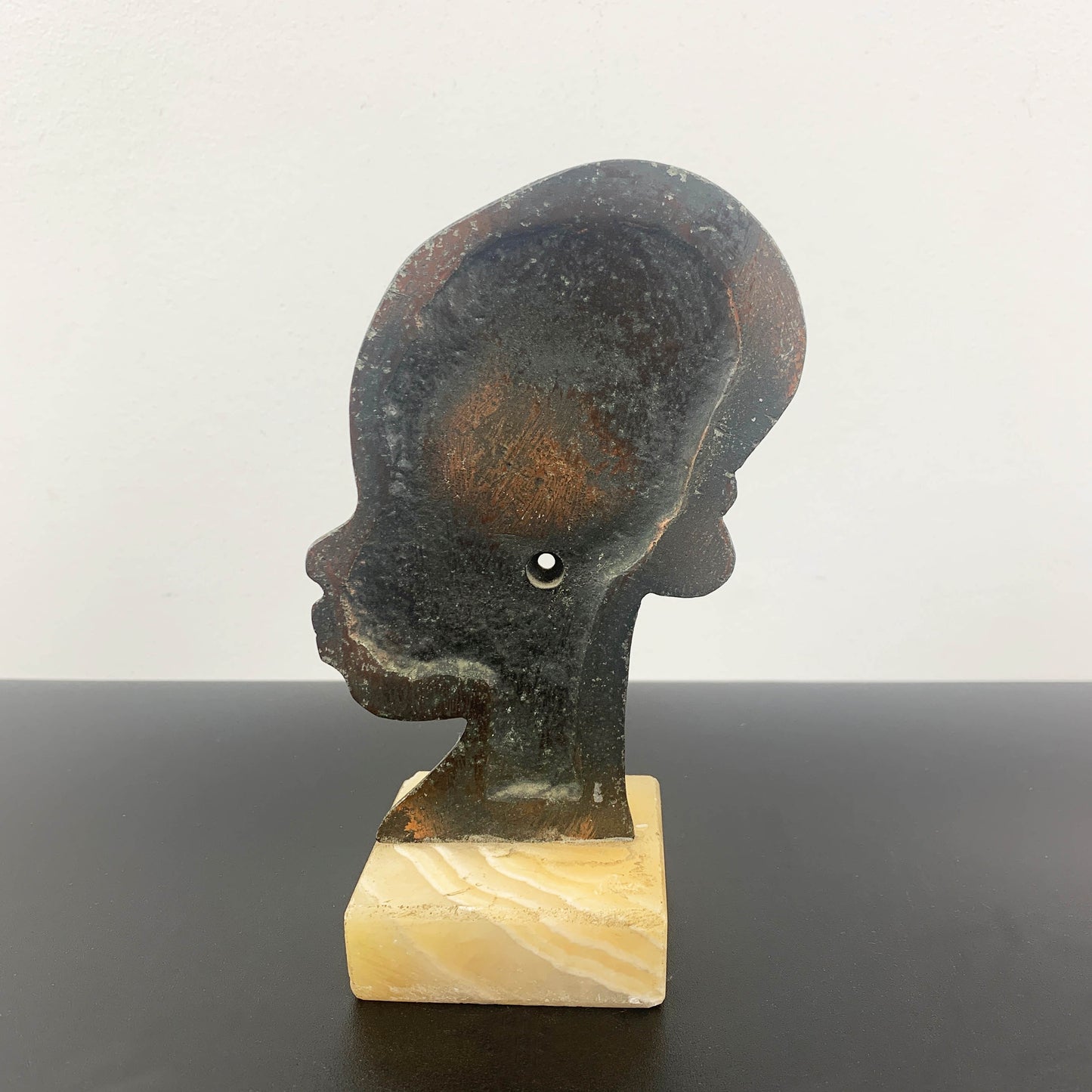 Vintage Copper Tribal-Style Female Head Sculpture