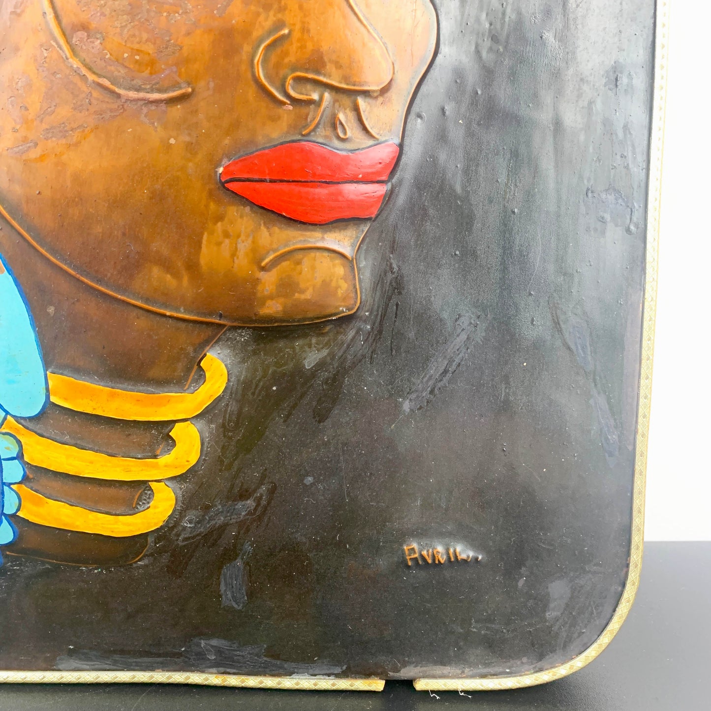 Copper enamelled African tribal woman mid century artwork
