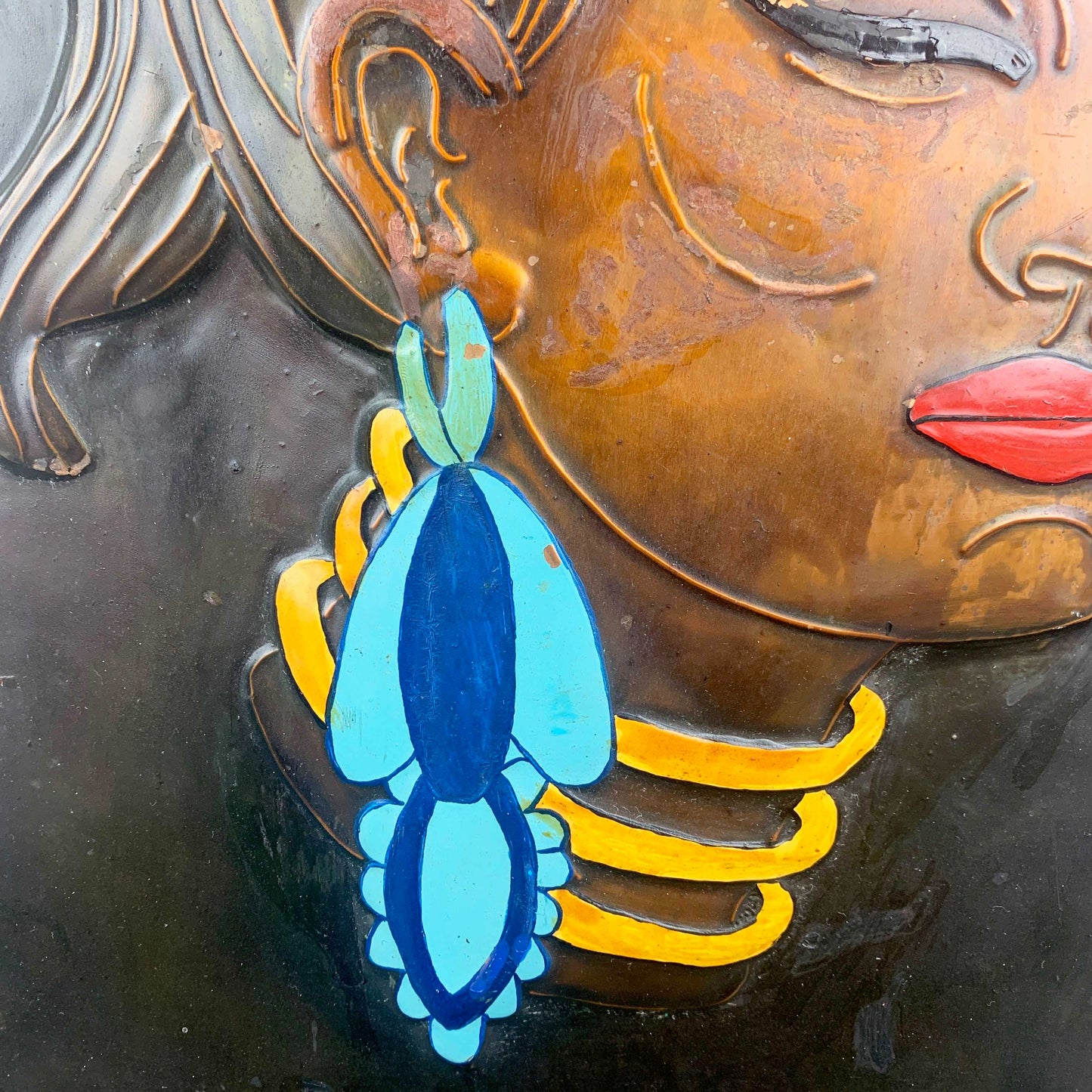 Copper enamelled African tribal woman mid century artwork